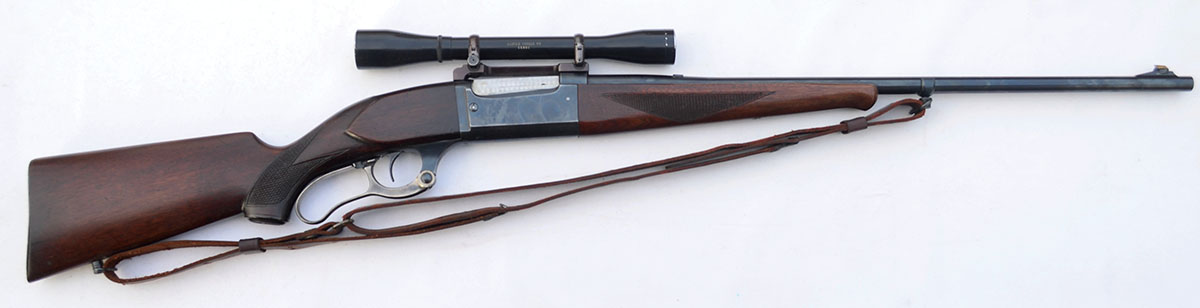 The Savage Model 99EG, in 250-3000, with a 24-inch barrel, was manufactured around 1950 and fitted with a Leupold scope in  Leupold “Adjusto” mounts and rings.